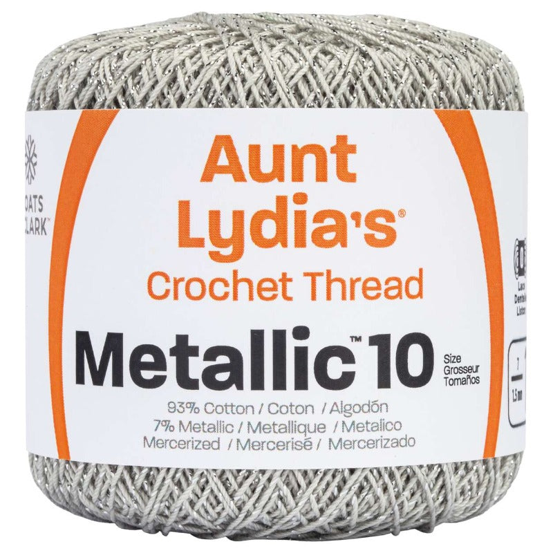 Aunt Lydia's Crochet Thread Classic 10 Metallic Silver & Silver