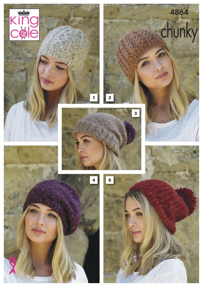 King Cole Leaflet 4864, Indulge Chunky Hats – True North Yarn Co.