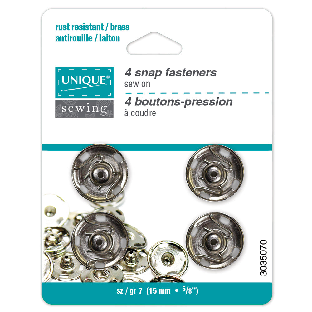 UNIQUE Sew-On Snap Fasteners - 15mm/.625in, Nickel
